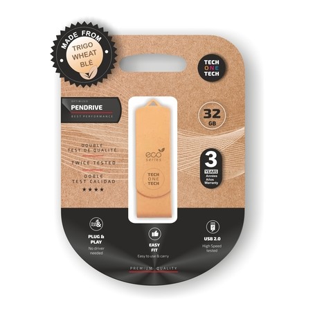 TechOneTech ecoTech Memoria USB 2.0 32GB (Pendrive) - Fabricado con Paja de Trigo