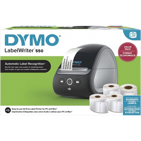 Dymo LabelWriter 550 Bundle Pack de Impresora de Etiquetas + 4 Rollos de Etiquetas - Hasta 62 Etiquetas por Minuto - Reconocimie