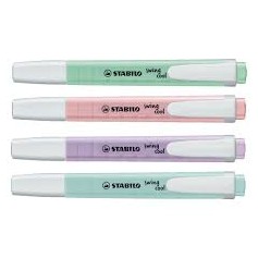 Stabilo Swing Cool Pastel Pack de 4 Marcadores Fluorescentes - Cuerpo Plano - Punta Biselada - Trazo entre 1 y 4mm - Tinta con B