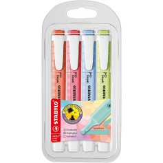 Stabilo Swing Cool Pastel Pack de 4 Marcadores Fluorescentes - Cuerpo Plano - Punta Biselada - Trazo entre 1 y 4mm - Tinta con B