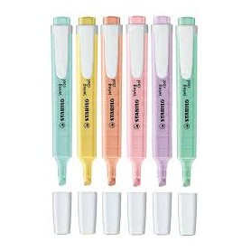 Stabilo Swing Cool Pastel Pack de 6 Marcadores Fluorescentes - Cuerpo Plano - Punta Biselada - Trazo entre 1 y 4mm - Tinta con B