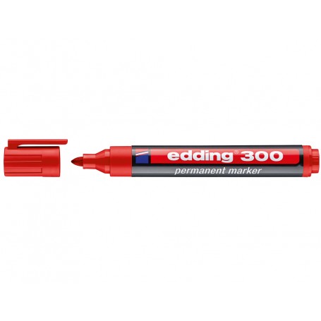 Edding 300 Rotulador Permanente - Punta Redonda - Trazo entre 1.5 y 3 mm. - Tinta Casi Inodora - Capuchon con Clip - Secado Rapi