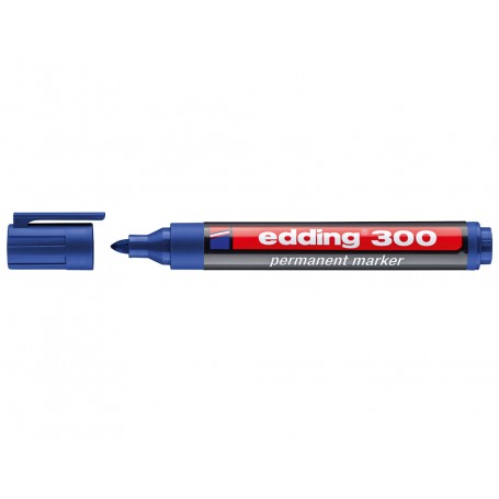 Edding 300 Rotulador Permanente - Punta Redonda - Trazo entre 1.5 y 3 mm. - Tinta Casi Inodora - Capuchon con Clip - Secado Rapi