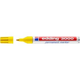 Edding 3000 Rotulador Permanente - Punta Redonda de 1.5mm - Trazo entre 1.5 y 3mm - Recargable - Secado Rapido - Color Amarillo