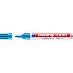 Edding 3000 Rotulador Permanente - Punta Redonda de 1.5mm - Trazo entre 1.5 y 3mm - Recargable - Secado Rapido - Color Azul Clar