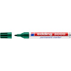 Edding 3000 Rotulador Permanente - Punta Redonda de 1.5mm - Trazo entre 1.5 y 3mm - Recargable - Secado Rapido - Color Verde