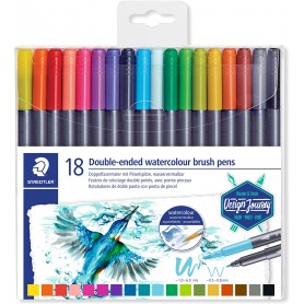 Staedtler 3001 Pack de 18 Rotuladores Acuarelables de Doble Punta - Colores Surtidos