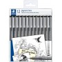 Staedtler Pigment Liner 308 Pack de 12 Rotuladores Calibrados - Tamaños de Puntas Surtidos - Color Negro