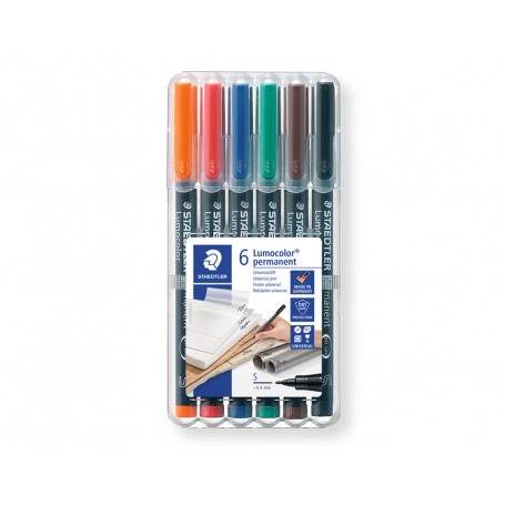 Staedtler Lumocolor 317 Pack de 6 Rotuladores Permanentes - Punta Media Redonda - Trazo 1mm Aprox - Capuchon con Clip - Secado R