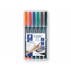 Staedtler Lumocolor 317 Pack de 6 Rotuladores Permanentes - Punta Media Redonda - Trazo 1mm Aprox - Capuchon con Clip - Secado R