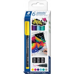 Staedtler Lumocolor 318 C6 Pack de 6 Rotuladores Permanentes - Trazo de 0.6mm Aprox - Secado Rapido - Colores Surtidos