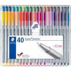Staedtler Triplus Fineliner 334 Pack de 40 Rotuladores de Punta Fina - Trazo 0.3 mm Aprox - Tinta Base de Agua - Colores Surtido