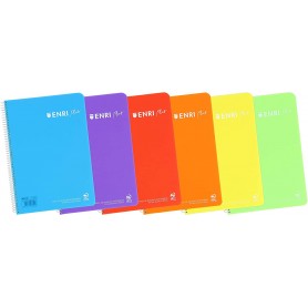Enri Plus Cuaderno Espiral Formato Folio 1 Linea - 80 Hojas 90gr con Margen - Cubierta de Plastico - Colores Surtidos
