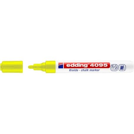 Edding 4095 Rotulador de Tiza Liquida - Punta Redonda - Trazo entre 2 y 3mm - Olor Neutro - Color Amarillo Neon