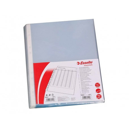 Esselte Pack de 100 Fundas Multitaladro Portadocumentos - Formato A4 - 16 Taladros - 80 Micras - Piel de Naranja - Color Transpa