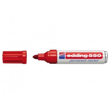 Edding 550 Rotulador Permanente - Punta Redonda - Trazo entre 3 y 4 mm. - Recargable - Secado Rapido - Color Rojo