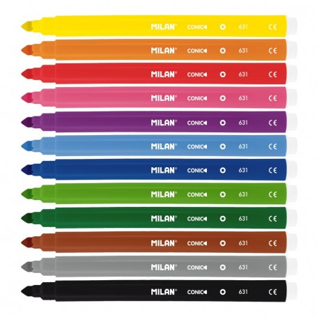 Milan Pack de 12 Rotuladores - Punta Conica 5mm - Tinta al Agua - Lavable - Colores Surtidos