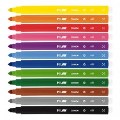 Milan Pack de 12 Rotuladores - Punta Conica 5mm - Tinta al Agua - Lavable - Colores Surtidos