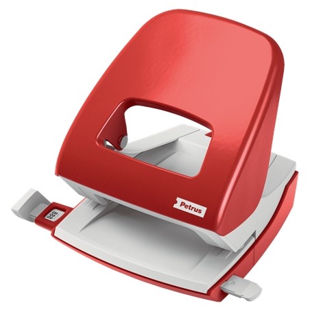 Petrus 62 Taladro Metalico - Hasta 30 Hojas - Marcas de Formato - Facil Vaciado - Punzones 5.5mm - Color Rojo
