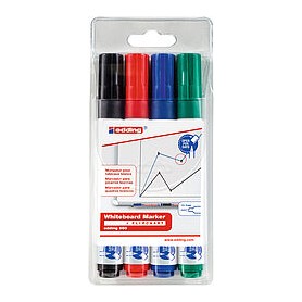 Edding 660 Pack de 4 Rotuladores para Pizarra Blanca - Punta Redonda - Trazo entre 1.5 y 3mm - Recargable - Secado Rapido - Colo