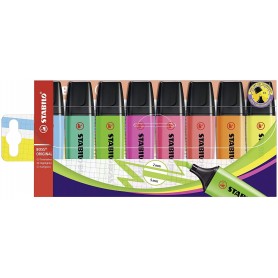 Stabilo Boss 70 Pack de 8 Marcadores Fluorescentes - Trazo entre 2 y 5mm - Recargable - Tinta con Base de Agua - Colores Surtido