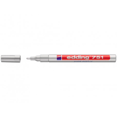 Edding 751 Rotulador Permanente - Punta Redonda - Trazo entre 1 y 2 mm. - Tinta Opaca - Secado Rapido - Color Plata