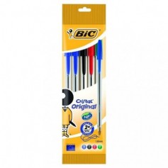 Bic Cristal Original Pack de 5 Boligrafos de Bola - Punta Redonda de 1.0mm - Trazo 0.4mm - Tinta con Base de Aceite - Colores Su