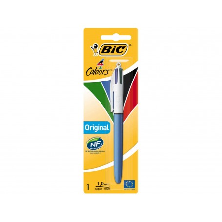 Bic 4 Colours Original Boligrafo de Bola Retractil - Punta Media de 1.0mm - Tinta con Base de Aceite - Cuerpo Azul/Blanco - 4 Co