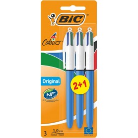 Bic 4 Colours Original Pack de 3 Boligrafos de Bola Retractil - Punta Media de 1.0mm - Tinta con Base de Aceite - Cuerpo Azul/Bl