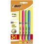 Bic Highlighter Grip Pack de 4 Marcadores Fluorescentes - Tinta con Base de Agua - Punta Biselada - Trazo entre 1.60 y 3.30mm - 