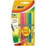 Bic Brit Liner Grip 4+2 Pack de 6 Marcadores Fluorescentes - Tinta con Base de Agua - Punta Biselada - Trazo entre 1.60 y 3.30mm