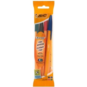 Bic Orange Original Fine Pack de 4 Boligrafos de Bola - Punta Redonda de 0.8mm - Trazo de 0.3mm - Tinta con Base de Aceite - Cue