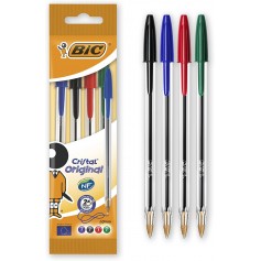 Bic Cristal Original Pack de 4 Boligrafos de Bola - Punta Redonda de 1.0mm - Trazo 0.4mm - Tinta con Base de Aceite - Colores Su