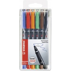 Stabilo OHPen Pack de 6 Rotuladores Permanentes - Punta Superfina - Trazo de 0.4mm - Agarre Antideslizante - Tapon Ventilado - C