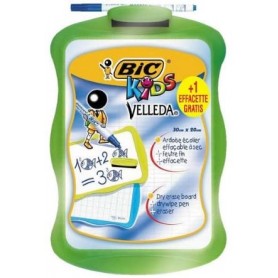 Bic Velleda Kids Pizarra Escolar Blanca y Milimetrada + 1 Marcador Velleda Azul + 1 Borrador - Dimensiones: 20x30cm
