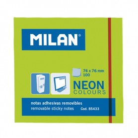 Milan Bloc de 100 Notas Adhesivas - Removibles - 76mm x 76mm - Color Verde Neon