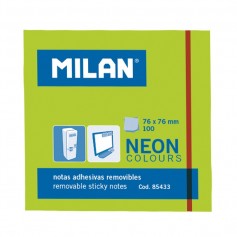 Milan Bloc de 100 Notas Adhesivas - Removibles - 76mm x 76mm - Color Verde Neon
