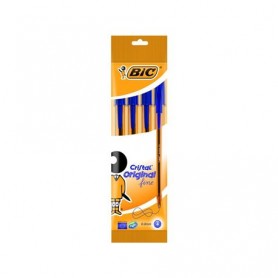 Bic Cristal Original Fine Pack de 4 Boligrafos de Bola - Punta Redonda de 0.8mm - Trazo de 0.3mm - Tinta con Base de Aceite - Co