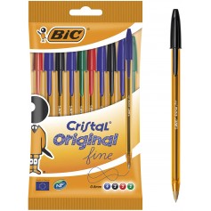 Bic Cristal Original Fine Pack de 10 Boligrafos de Bola - Punta Redonda de 0.8mm - Trazo de 0.30mm - Tinta con Base de Aceite - 
