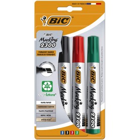 Bic Marking 2300 Ecolutions Pack de 4 Rotuladores Permanentes - Punta Biselada - Tinta con Base de Alcohol - Ecologico - Colores