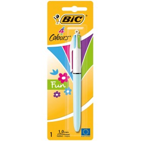 Bic 4 Colours Fun Boligrafo de Bola Retractil - Punta Media de 1.0mm - Tinta con Base de Aceite - Tinta de Colores: Rosa, Morado