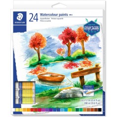 Staedtler Pack de 24 Tubos de Acuarela 12ml - Colores Brillantes - Usar en Papel Acuarela o Cartulina - Colores Surtidos