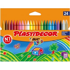 Bic Kids Plastidecor Caja de 24 Lapices de Cera - Extraresistentes - Facil de Sacar Punta - No Mancha