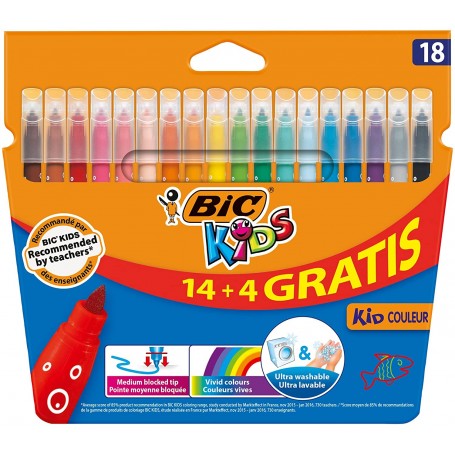 Bic Kids Couleur Pack de 18 Rotuladores - Punta 2.8mm - Trazo 0.8mm - Tinta con Base de Agua - Lavable - Colores Surtidos
