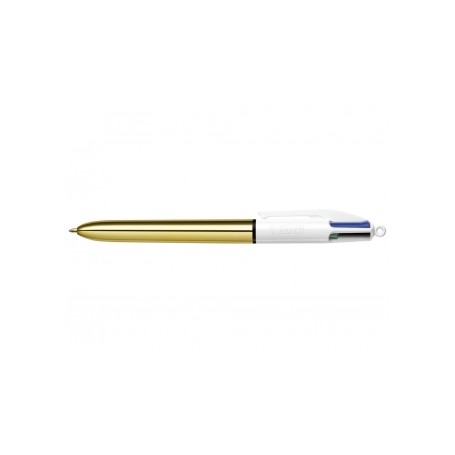 Bic 4 Colours Shine Boligrafo de Bola Retractil - Punta de 1mm - Trazo de 0.4mm - Tinta con Base de Aceite - Cuerpo Oro/Blanco -