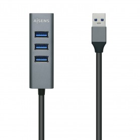 Aisens Hub USB 3.0 Aluminio - Tipo A Macho a 4xTipo A Hembra - 10cm