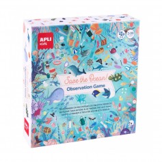 Apli Juego de Observacion Save the Ocean - Tablero de 40 x 40 cm - 40 Cartas y 24 Stickers