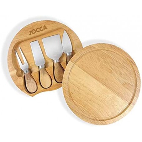Jocca Set de Tabla de Madera y Cuchillos para Queso - Diametro 20cm - Compartimento Interior con 4 Cuchillos