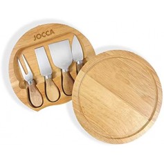 Jocca Set de Tabla de Madera y Cuchillos para Queso - Diametro 20cm - Compartimento Interior con 4 Cuchillos