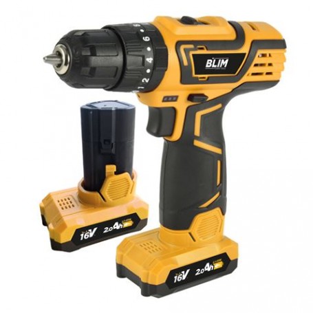 Blim Taladro Percutor a Bateria 16V 2Ah - 30Nm Par Maximo - 2 Velocidades 0-400/0-1500rpm - Incluye 2 Baterias y Maletin de Tran